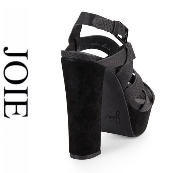 Joie Inez Snake Embossed Cement Heel Platform Black Sandal - Picture 2 of 16